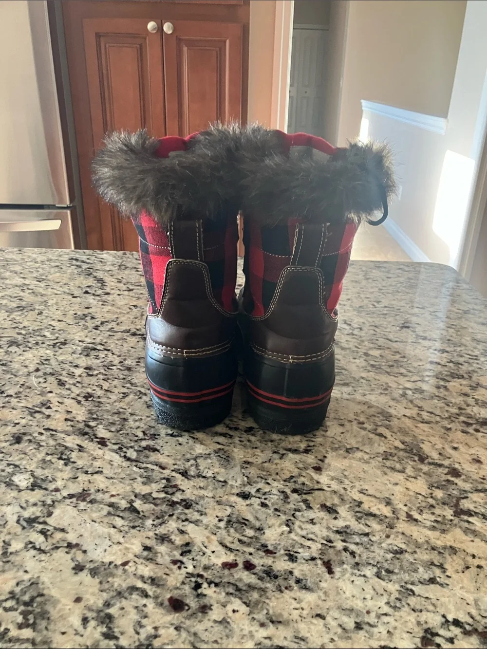 Natural Reflections Red Plaid Faux Fur Winter Boots
